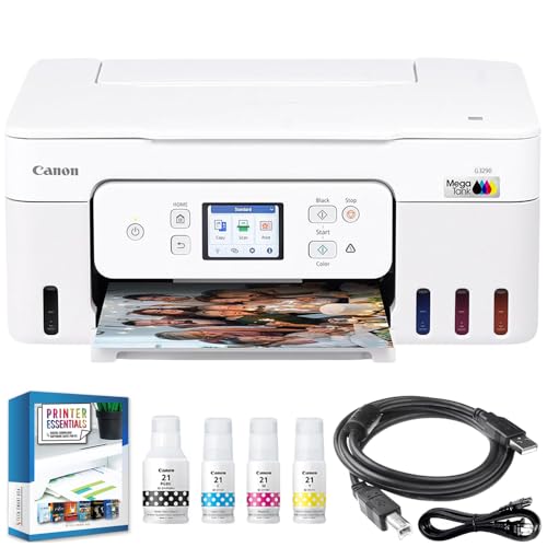 Canon PIXMA G3290 Wireless MegaTank All-in-One Inkjet Printer, Copy, & Scan - White 6706C022 Bundle with 6FT USB 2.0 Printer Cable + Tech Smart USA Printer Essentials Software Kit