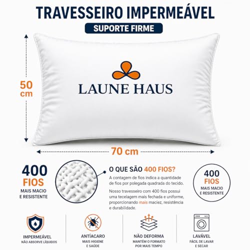 Kit 02 Travesseiros Ipermeavel 400 Fios Suporte Extra Firme Percal Linha Hotel Airbnb Laune Haus