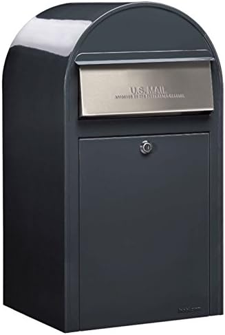 Bobi USPS Wall Mount Mailbox, European Outdoor Curbside Modern Mailbox with Lock and Key | Heavy Duty Stainless Steel Letter Drop Box (Grande-Grey)