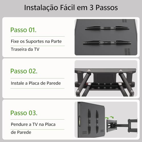 Suporte TV Articulado para 32 a 80 Polegadas | Suporte de TV com Inclinação e Rotação | Até 60kg | VESA 600x400mm | Suporte para TV de Parede Ajustável