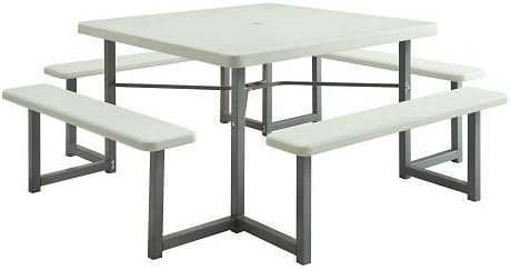 Officient Valuemax Collection Square White Plastic Picnic Table with Benches - 49"W