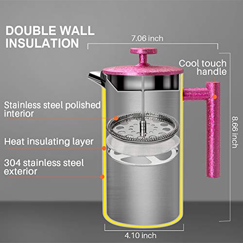 Secura French Press Coffee Maker, 304 Grade Stainless Steel Insulated