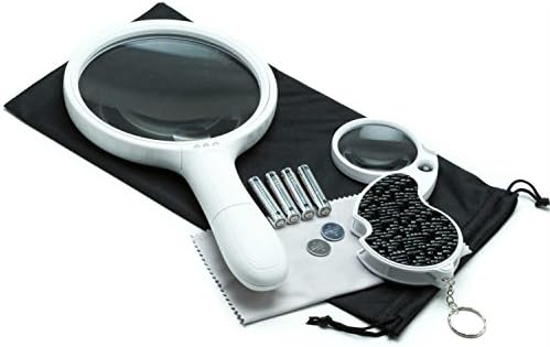 2 Magnifier Bundle: XL Magnifying Glass for Reading with Light &amp; 5.5 Inch 2x &amp; 1 Inch 3.5x Lenses + Folding Pocket Magnifier with Lighted 3x &amp; 15x Lenses + Batteries, Free Bonus &amp; Guarantee
