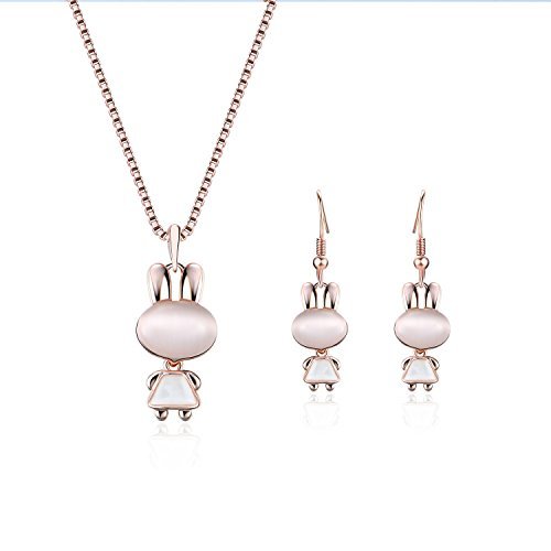 Yonteia Jewelry Set Rose Gold rabbit Pendant Necklace and Earrings Valentine\'s Day Gifts For Women