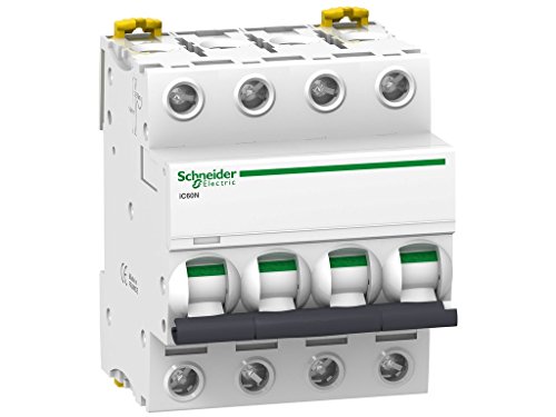 Schneider A9F74404 iC60N 4P 4A C MCB Miniature Circuit Breaker, White, Set of 3 Piece