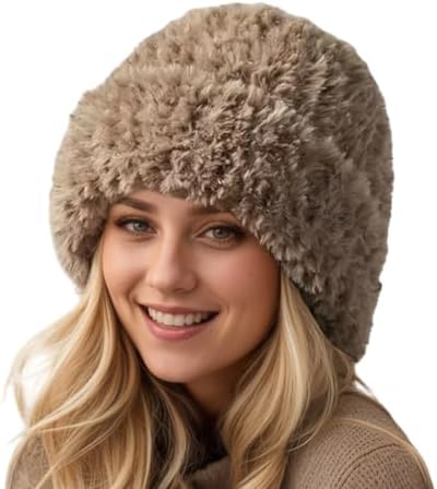 Women's Rex Rabbit Fur Earflap Beanie – Knitted Winter Hat With