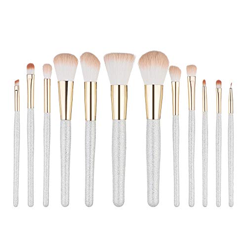 Lavany 12pcs Make up Brushes Set,Long Wooden Handle Makeup Brush Set tools Make-up Toiletry Kit Wool Make Up Brush Set Clearence (White)