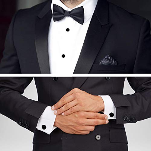 Black Silver Tuxedo Studs and Cufflinks Set, Mens Cufflinks and Cuff Studs Set Cuff Links Stainless Steel Tux Buttons with Box for Tuxedo Shirts Wedding Business Gift - Thumbnail 5