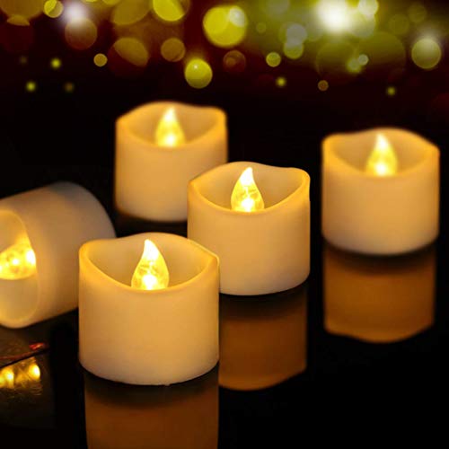 Beichi Battery Tea Lights Bulk, Set of 24 Flameless LED Tea Lights Candles Battery Operated, Electric Tea Lights Flickering, Amber Yellow Mini LED Candles with Melted Edge Design, 1.4'' D x 1.25'' H