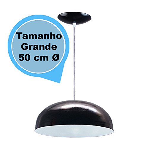 Luminária Pendente Meia Lua em Alumínio - Cor Preto Brilhante