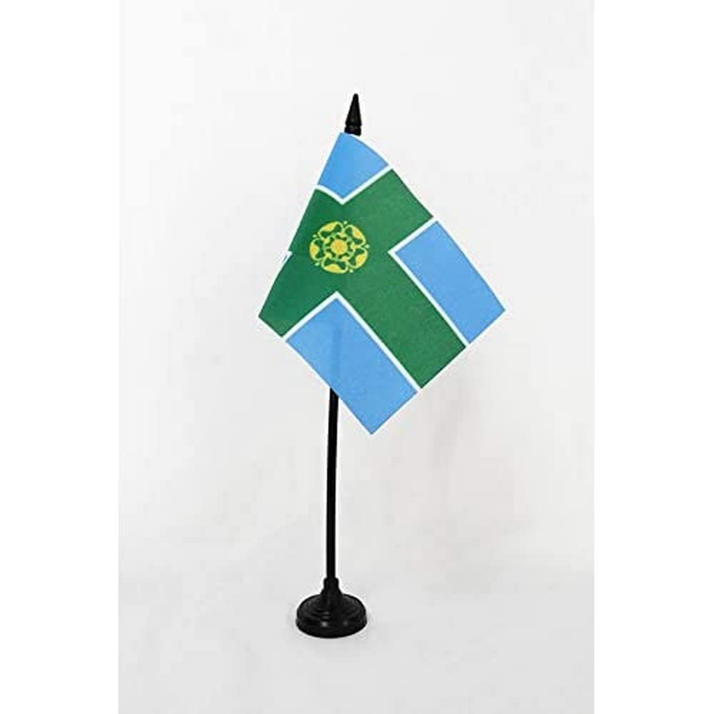 AZ FLAG - Derbyshire county Table Flag 4'' x 6'' - Derbyshire county Office Mini Banner 100% Polyester 15 x 10 cm - Mini Desk Flag with 10'' Pole and Black Plastic Base