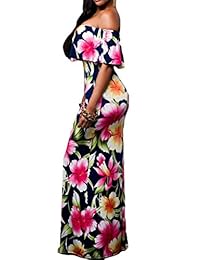 Happy sailed maxi vestido de flores para fiesta con hombro caído con volados S-XL