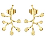 Lotus Fun S925 Sterling Silver Stud Earrings Life Branches Leaves Dangle Earring Stud for Women and Girls, Handmade Unique Jewelry (Gold)