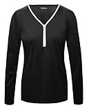 Camellias Women's Long sleeve Cotton T Shirt 1/2 Zip Front V Neck Blouse
