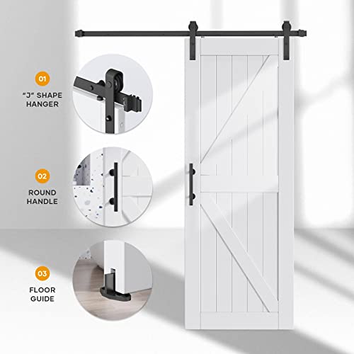 ROYMELO 30 x 84 Inch White Sliding Barn Door Slab and 5.5ft Hardware
