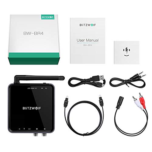 BlitzWolf Bluetooth 5.0 Transmitter Receiver, 328ft Long Range 2 in 1 Bluetooth Adapter, Support aptX HD, Low Latency, Dual Stream, 17-Hour Play Time for TV Home/Car Stereo System