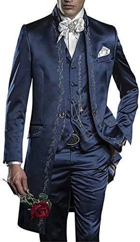 RONGKIM Men's Luxury Embroidery Classic 3 Pieces Men Tuxedo Slim Fit Wedding Formal Party Suit