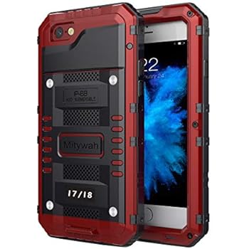 Mitywah iPhone 7 / iPhone 8 Case Heavy Duty Durable Metal Full Body Protective Case Built-in Screen Protection Waterproof Shockproof Dustproof Rugged Military Grade Defender, Red