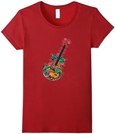 Womens Colorful Guitar Graphic T-shirt for Musicians Small Cranberry