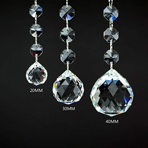 SunAngel 20mm/30mm/40mm Lighting Ball Chandelier Crystals, Clear Crystal Chandelier Pendants Parts Beads, Hanging Crystals for Chandeliers (20mm/30mm/40mm Lighting Ball + 9 Octagonal Beads)