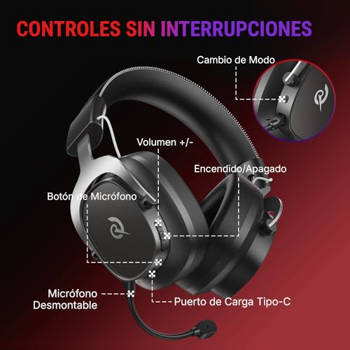 QCY Heroad VT200 Cascos Gaming Inalámbricos para PC/Ps5/Ps4/Switch/Mobile, 7.1 Sonido Envolvente, Auriculares Gaming con 2.4 GHz+Bluetooth 6.0, Duración 130H, Drivers 53mm, RGB -Plata Negro