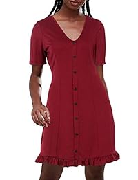 Manydress MY025 - Vestido de verano casual para mujer, de algodón sólido, con botones favorecedores, volantes, vestidos de fiesta