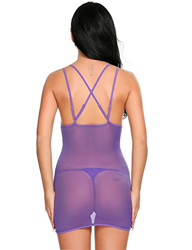 Avidlove Women Lingerie Lace Babydoll Sexy One Piece Cami Nightwear Dress Pajamas Purple