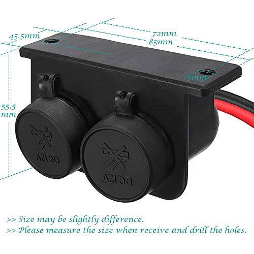 BREADEEP Cigarette Lighter Socket 12V Waterproof Dual Power Plug Outlet with Wire for Car Motorcycle Scooter Boat ATV Rv