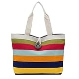 Pocciol Women Love Bags, Lady Canvas Stripes Colored Shopping Handbag Shoulder Bag Convenient Tote Purse (Red)