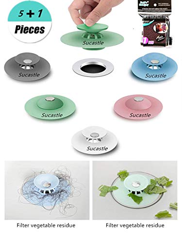 Sucastle 7 Pcs Deodorant Silicone Drain Stopper Bathroom Hair Catcher Bathtub - 2-in-1 Stop & Filters for for Sewer,Floor,Laundry,Kitchen and Bathroom,Bathtub,Multi-Functional