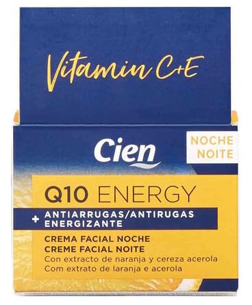 Cien Energy - Q10 Energy Anti-Wrinkle Night Face Cream 50 ml Energizing with Orange Extract and Acerola Cherry.