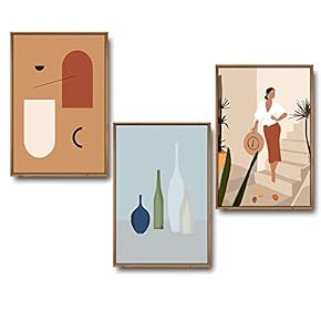 3 Piece Framed Canvas Wall Art for Living Room, Bedroom Mattis and Brutalist Canvas Prints for Modern Home Decoration Ready to Hang - 16"x24"x3 Panels