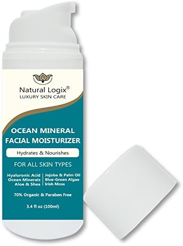 Natural Logix Ocean Mineral Face Moisturizer, Removes toxins from the cells, Hydrates &amp; Nourishes the skin, Restores elasticity, Day &amp; Night Use lotion, for Men &amp; Women with all skin types. 3.4 OZ