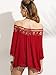 ROMWE Women's Off Shoulder Boat Neck Blouse Half Sleeve Lace T-Shirt Red L