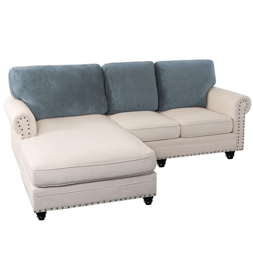 Photo 1 of PrinceDeco Sectional Couch Covers Velvet Cushion Covers for Sectional Couch Cushion Covers for Sectional Sofa Separate Sectional Sofa Slipcovers Washable(1 Chaise Back+ 2 Sofa Back,Stone Blue)