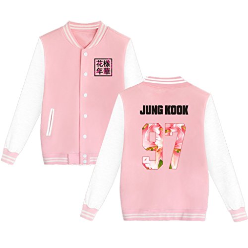 BTS Baseball Jacket Uniform Bangtan Boys Suga Jin Jimin Jung Kook Sweater Coat L Pink JUNG KOOK