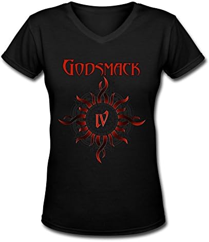 HeZone Women's Godsmack Logo V-Neck T-shirt Black M
