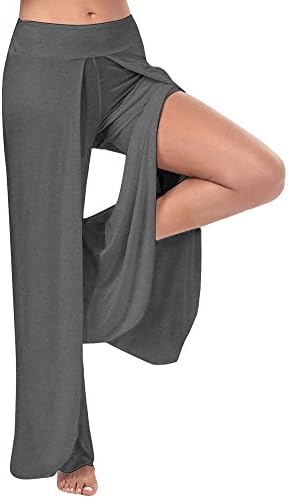 SiYuan Womens High Split Palazzo Pants Layered Elastic Wide Leg Pants Gray XL 5333