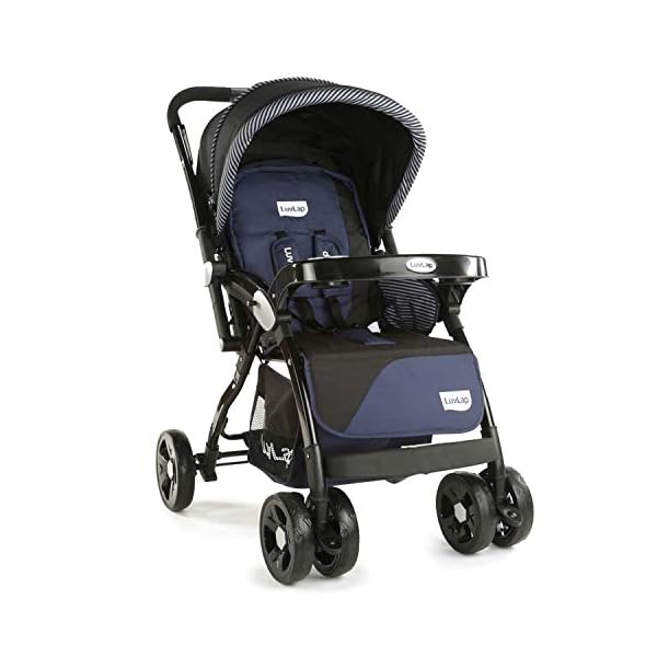 Luvlap Galaxy Stroller Pram Extra Large Seating Space Easy Fold For Newborn Baby Kids 0 3 Years Navy Black