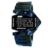 Military Cool Colorful Light Digital Sport Water-proof Stealth fighter Style Wrist Watches -B (Blue)