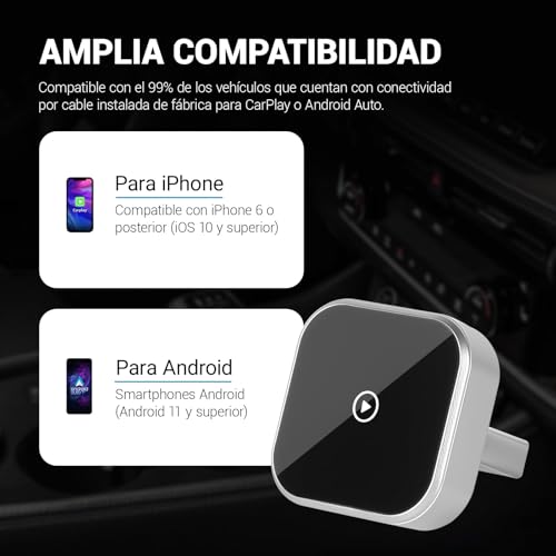 JDF3CISH Mini Adaptador Inalámbrico, Adaptador CarPlay 2 en 1, Conversión Instantánea de Cable a Wireless, CarPlay y Android Auto 2025, Enlace Automático, para iPhone y Android con Puerto USB/USB-C