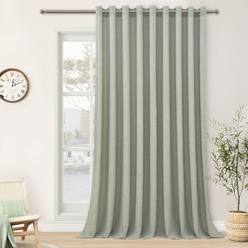 MRTREES 1 Stück Gardine Leinen Wohnzimmer Salbeigrün Halbtransparent für Große Fenster Balkontür, Stores Gardinen mit Ösen Leinenoptik 225 cm Lang, 30