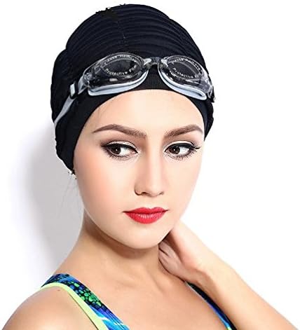 2017 New Unisex Elastic Ultrathin Protect Ears Long Hair Sports Swim Pool Hat Bathing Swimming Cap Waterproof Hats For Swimming (black)