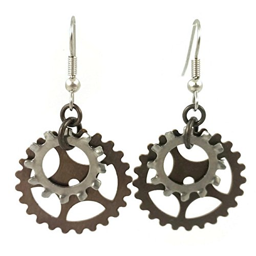 Surgical Steel and Brass Dangle Earrings Steampunk Gears Industrial Gothic