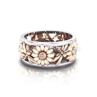 TraveT Crystal Sunflower Daisy Ring Diamond Rhinestone Flower Finger Ring Fashion Jewelry for Girls Women, Rose Gold, 9#