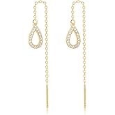 SLUYNZ Sterling Silver Teardrop Threader Earrings Dangle for Women Teens Waterdrop Dangle Earrings Drop Chain Earrings