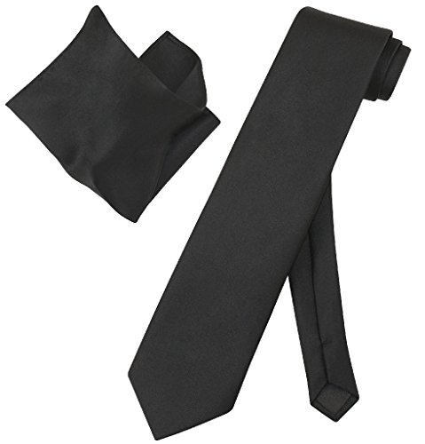 Vesuvio NapoliSolid EXTRA LONG BLACK NeckTie Handkerchief Mens Neck Tie Set