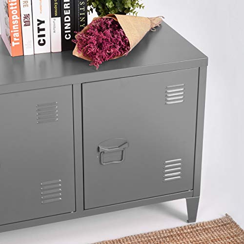 Steel Storage Cabinet, Heavy Duty Metal Office Storage Cupboard Locker Cabinet, 2 Levels Open Storage Shelves with 3 Doors for Home Office Study Bedroom Living Room(Gray,47.3"15.8"23") - Thumbnail 3