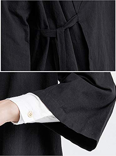 Hotmiss Men's Casual Kimono Cardigan Noragi Jackets Cloak Open Front Coat 2XL (Pure Black, XX-Large)