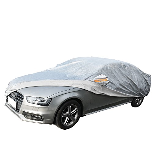 YITAMOTOR Universal Fit Car Cover Waterproof Breathable All Weather Soft Aluminum Seamless Full Rain Sun UV Snow Dust Wind Resistant Outdoor Indoor Fits up to 192 Inches (Silver)